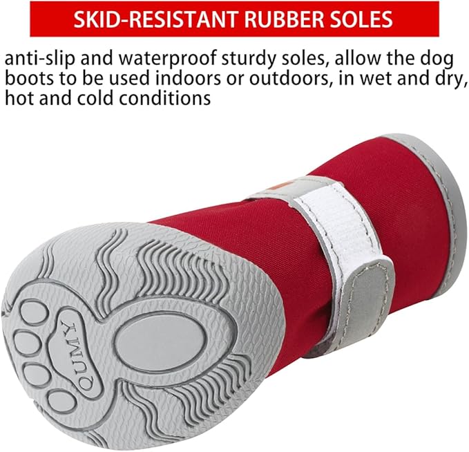 QUMY Dog Shoes for Small Dog, Puppy Dog Boots & Paw Protectors for Winter, Summer Hot Pavement, Waterproof in Rainy Weather, Ourdoor Walking, Indoor Hardfloors Skid-Resistant Soles Red Size 5