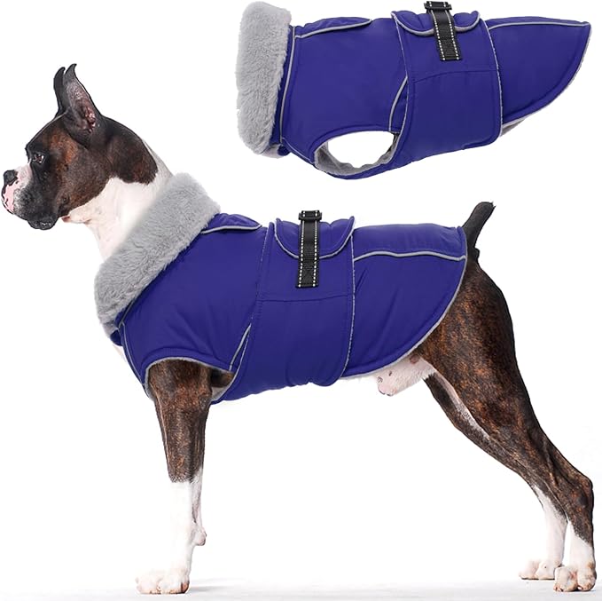 Lelepet Warm Dog Coat Reflective Fleece Vest Waterproof Dog Jacket with Adjustable Buckle Hook & Loop Windproof Cold Weather Coats for Small Medium Large Dogs, Blue, S