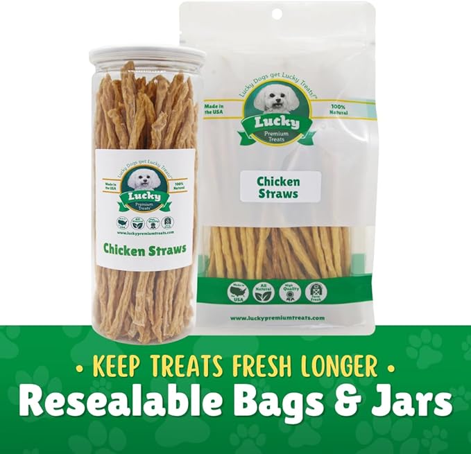 Chicken Jerky Straws Dog Treats – Chicken Sticks for Dogs Made and Sourced in The USA – Natural Single Ingredient Dehydrated Crunchy Treats for All Breeds – 13oz Bag