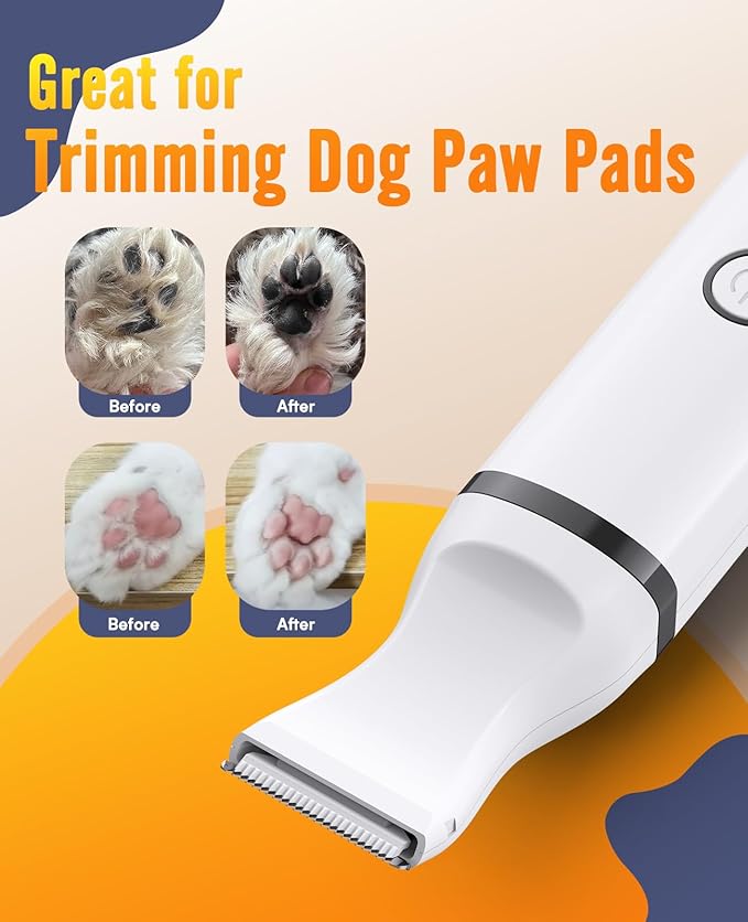 oneisall Dog Paw Trimmer, Cordless Paw Hair Trimmer for Dogs with Double Blades, Quiet 2 Speed Small Dog Grooming Clippers for Paws, Eyes, Ears, Face, Rump (White)