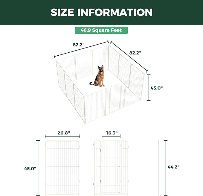 FXW Homeplus Unleashed Indoor Dog Playpen - Stress-Free and Safe Play, Heavy Duty 45 Inch 12 Panels Dog Pen for Large Dogs, White│Patented