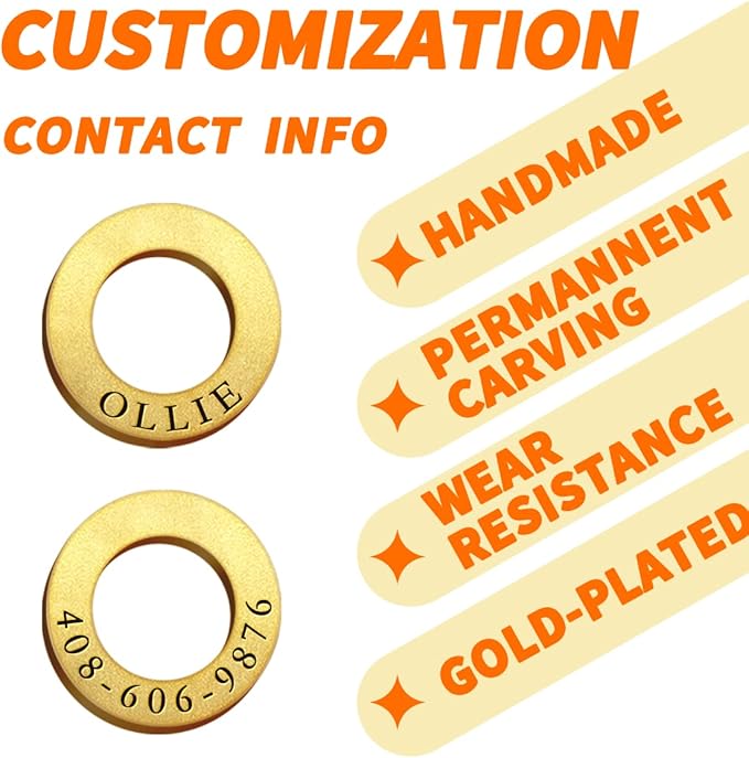 Dogs ID Tags Personalized Double Sided Deep Engraved Cat & Dog Collar Charm Ring Shape Brass Small
