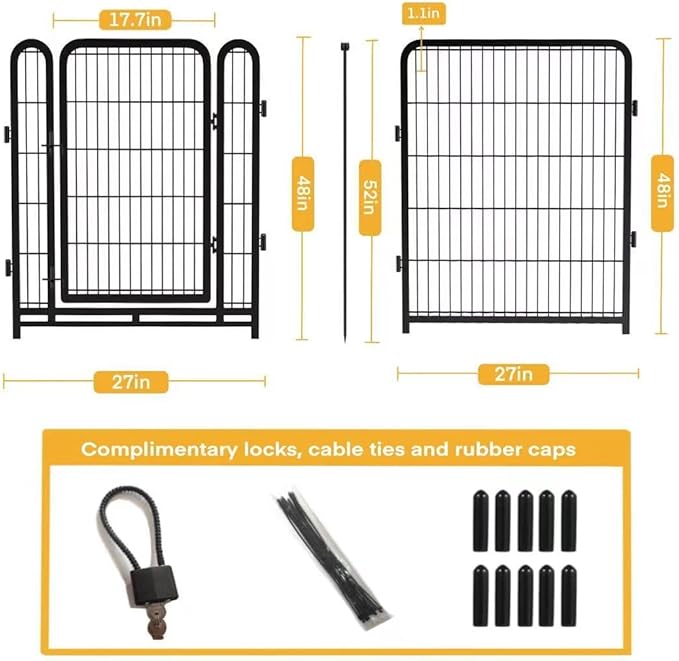 Dog Playpen 48 inch(H) 8 Panels Total 17.7 Ft(L) Dog Fence Outdoor for Yard. Wide Door Low Threshold，Metal Dog Pen Heavy Duty Pet Puppy Exercise Pen for Rv Camping Garden Yard