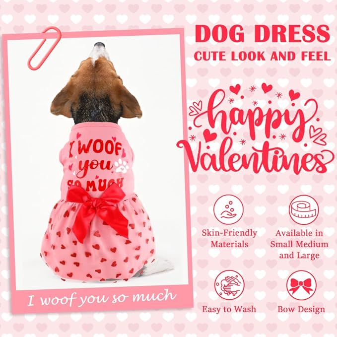 Valentines Day Outfit - Red Tulle Dog & Cat Dress with Bowknot for Small to Large Pets