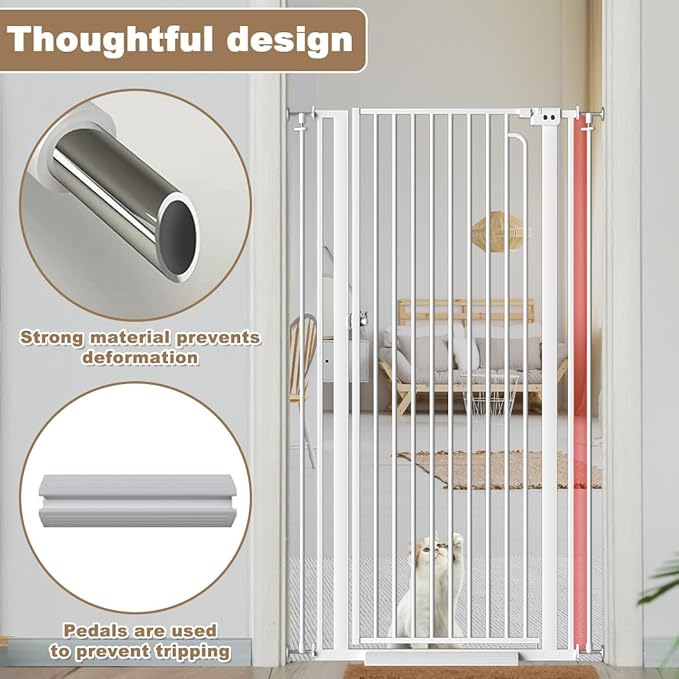 57" Extra Tall Cat Gate for Doorways, 52.76'' - 57.48'' Wide High Pressure Mounted Dog Gate, Tall Pet Gates for Doorways No Drilling, Auto Close Safety Baby Gates for Dogs Cats(White)