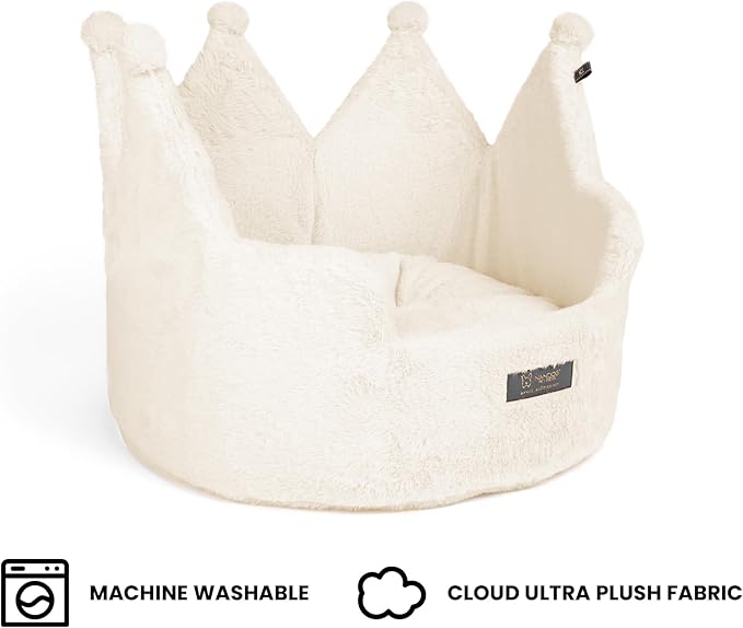 NANDOG Pet Gear Crown Cozy Round Dog and Cat Bed Collection Washable Indoor Pet Bed for Small Breeds -Soft Bed Fits in Crate or Kennel - Made of Ultra Soft Micro-Plush Material (Royal Ivory Prive 18")