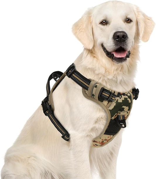PUPTECK No Pull Tactical Dog Harness for Large, Adjustable Reflective Dog Harness with Handle Easy Control, Comfortable Soft Padded Pet Vest Harness for Extra Large Dogs, Camouflage XL