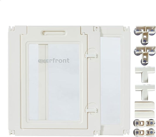 23.6“H 2PCS Extension Kit - Door+Panel, T-Buckles for Compartment, Expandable Clear Dog Play Pen Acrylic Dog Playpen Indoor,for Puppy Cat Bunny Small & Medium Dogs (White, 23.6" H, 2PCS)