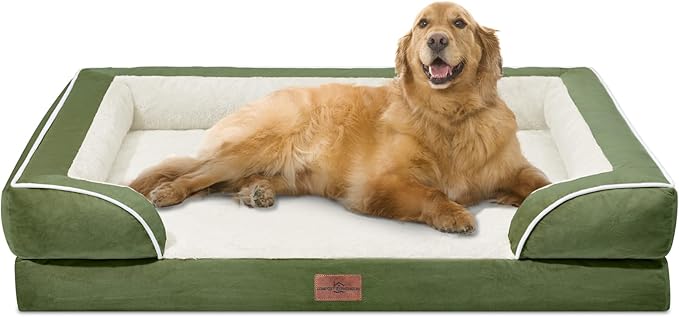 Comfort Expression Orthopedic Dog Bed for Extra Large Dogs 42x30 Inch, Waterproof Egg Crate Foam XL Pet Bed with Removable Bolsters, Dog Couch with Washable Cover & Non-Slip Bottom, Light Green