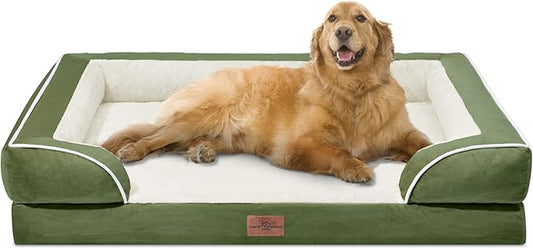 Comfort Expression Orthopedic Dog Bed for Extra Large Dogs 42x30 Inch, Waterproof Egg Crate Foam XL Pet Bed with Removable Bolsters, Dog Couch with Washable Cover & Non-Slip Bottom, Light Green
