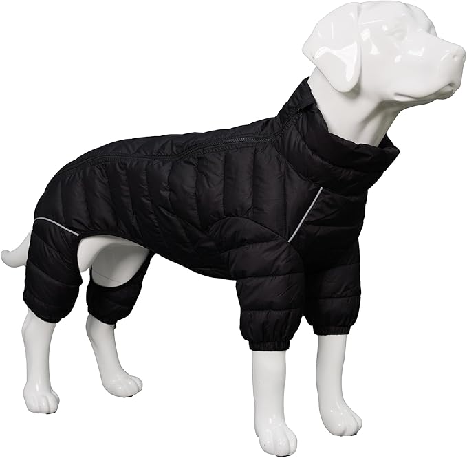 Lovelonglong Dog Coat Dog Warm Jacket, 4 Legs Covered Waterproof Windproof Reflective Warm Dog Vest, Zippered Adjustable Outdoor Dog Snow Jacket for Small Medium Large Dogs Black XXXL