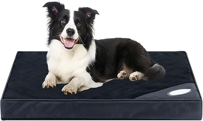 Orthopedic Outdoor Waterproof Dog Beds for Medium Dogs, Washable Crate Bed with Egg Crate Foam Pet Bed Mat and Removable Oxford Fabric Cooling Cover Bed,36"x 26", Black