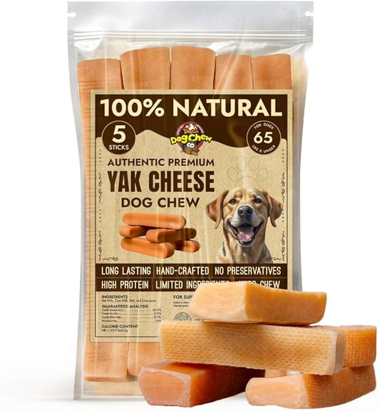 Tibetan Dog Chew Yak Cheese Sticks - Natural Handmade Treats for Large Dogs, Long-Lasting, Easy to Digest with No Additives, Rawhide, Grains, or Gluten, Perfect for Aggressive Chewers, 5 Chews
