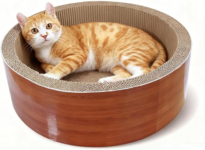 Cat Scratcher Post & Board, Round Cat Scratching Lounge Bed, Durable Pad Prevents Furniture Damage, 17.32'' x 17.32''x 6.11''