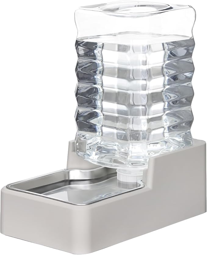 RIZZARI Stainless Steel Pet Water Feeder: 7.5L Beige Automatic Leak-Proof Gravity Dispenser for 20-35 LB Dogs with Arthritis - Without Filter - Ideal for Living Room Kitchen