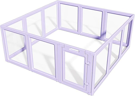 DIY Clear Acrylic Dog Playpen House,Quick Easy Assembly and Disassembly,Strong Floor Suction,Indoor and Outdoor Use,Easy Cleansing Puppy Fence (Purple, 23.6" H, 10PCS)