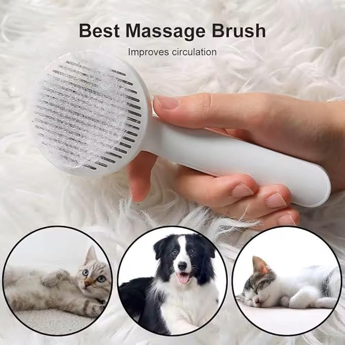 Generic Cat & Dog Grooming Brush, Pink - Self-Cleaning Slicker Brush with Massage Particles, Removes Loose Undercoat, Ergonomic Handle