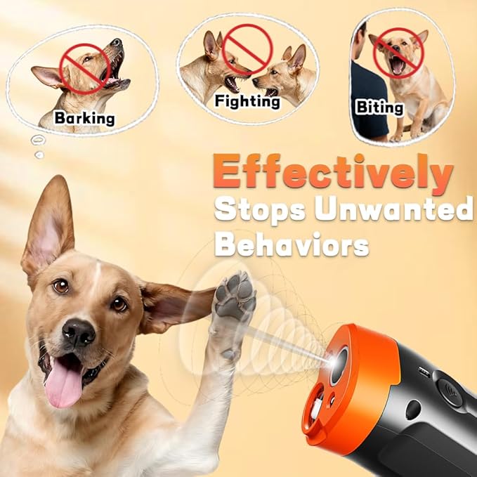 Ultrasonic Dog Bark Deterrent and Training Device with Flashing Light Dog Whistle to Stop Barking Neighbors Pet, Anti Barking Device for Dogs Up to 39 Feet, Compact and Portable