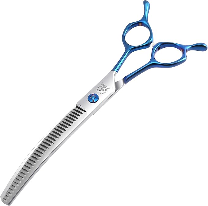 Fenice Peak Curved Chunkers Dog Grooming Scissors with Coating 440C Stainless Steel, 7 inch Professional Chunker Shears，25 Degree of Curved Blade，Dog Trimming Scissors for Grooming Face and Paws