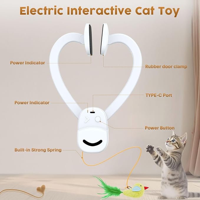 Interactive Cat Toys for Indoor Cats: Automatic Flying Bird Feather Wand Chase Exercise Enrichment Stimulation, USB Rechargeable Durable Safe Hanging Toy for Bored Kittens Adult Multi Cat Households