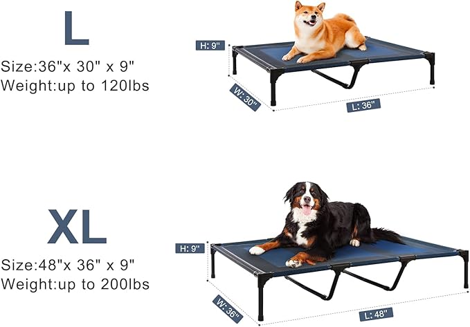 petizer 36" Elevated Dog Bed for Large Dogs, Outdoor Dog Cot Bed Waterproof, XL Dog Bed with Supporting Bars - Up to 120 LBs, Washable Breathable Raised Cooling Pet Bed, Indestructible, Large