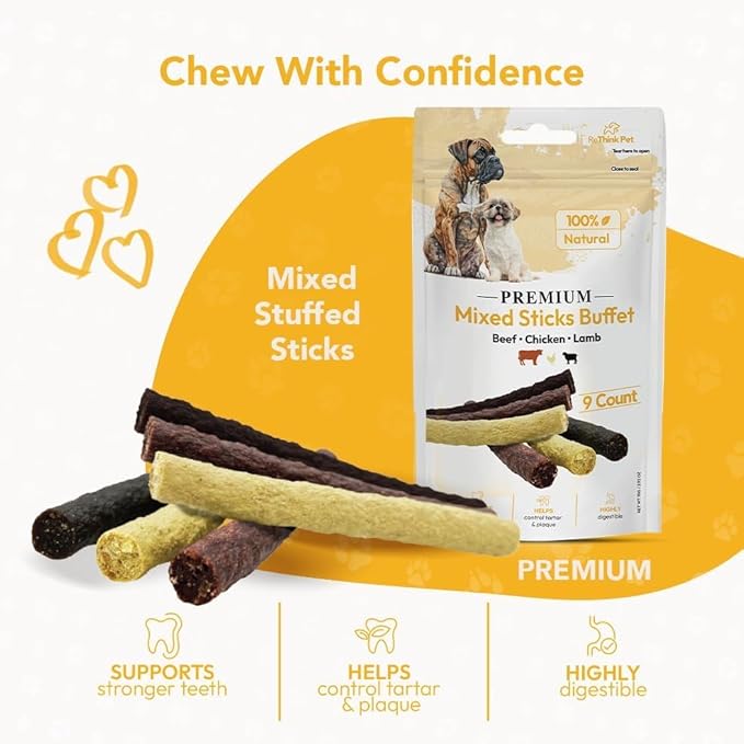 Premium Mixed Buffet Sticks for Dogs – Variety Pack with Lamb, Chicken & Beef, Training Dog Chews, High Protein, All Natural Dog Treats (3 Packs, 27 Sticks)