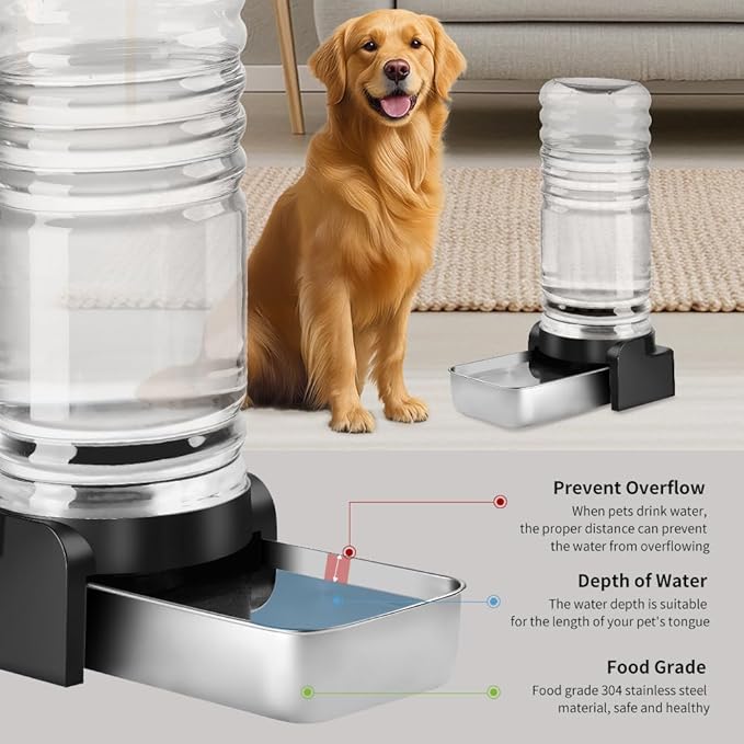 Marchul 2.3 Gallon Dog Water Dispenser, Large Dog Water Bowl Dispenser with Stainless Steel, Automatic Gravity Pet Bowl for Dogs Medium to Large (3 Filters) 8.6L