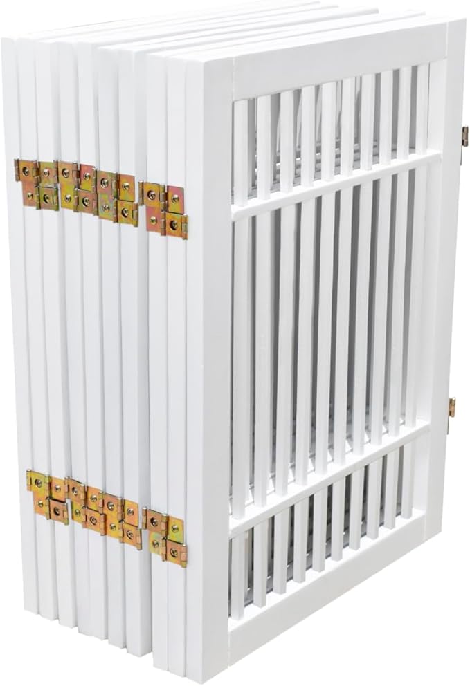 Pet Dog Gate Strong and Durable Freestanding Folding Acacia Hardwood Portable Wooden Fence Indoors or Outdoors by Urnporium (White Pet Gate, 10 Panel 24" Tall)