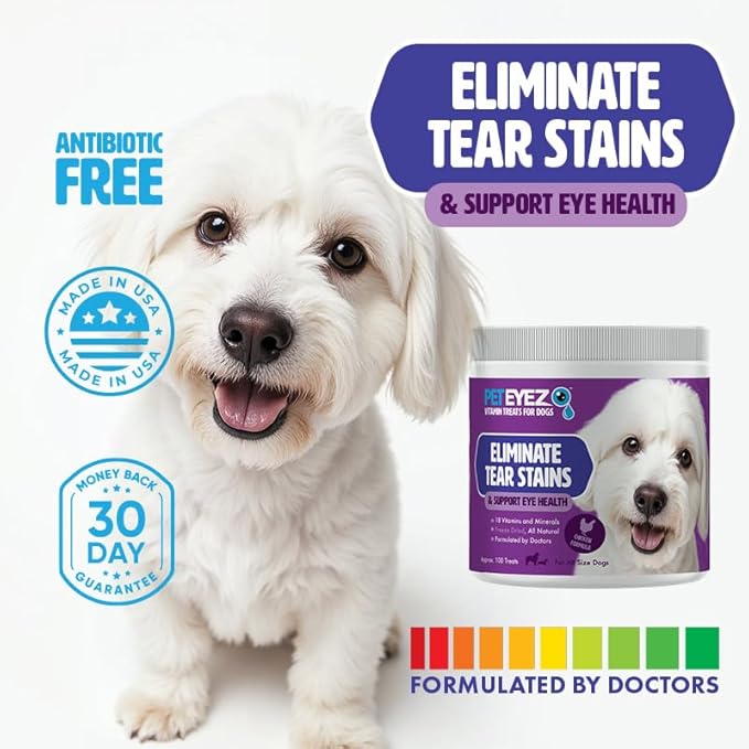 Peteyez Tear Stain Remover Vitamin Treats for Dogs - Support Eye Health & Reduce Itching & Tear Stain Buildup - 100% Natural Dog Treats w/Superfoods, Antioxidants & Nutrients - 8 oz (Chicken)
