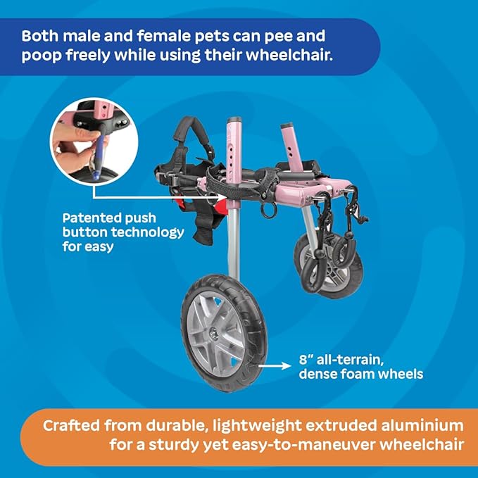 Walkin' Wheels Small Dog Wheelchair, Lightweight Dog Wheelchair for Back Legs, 15-25 lbs, for 6-8 inches Leg Height - Pink