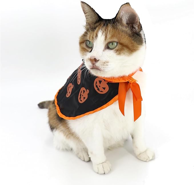Pet Halloween Pumpkin Cloak Cosplay Cloak for Cat and Small Dogs, Pet Halloween Costume Clothes Suit