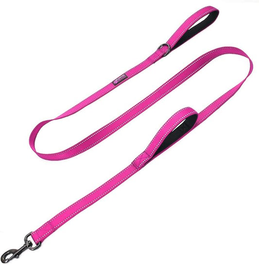Max and Neo Double Handle Traffic Dog Leash - Reflective, Donates to Dog Rescue (Pink, 6 FT)