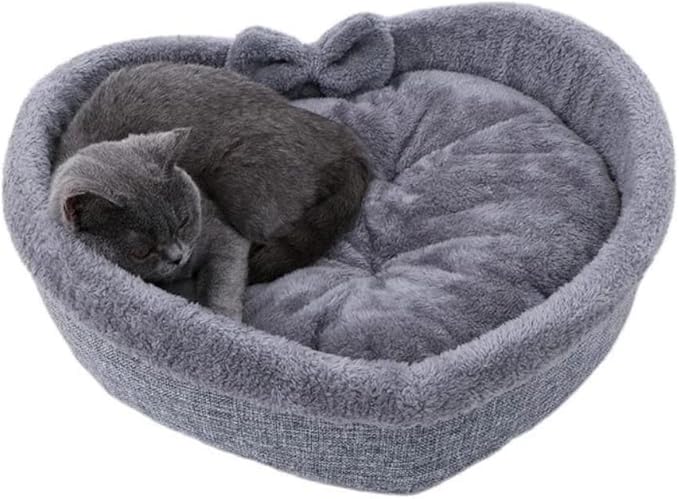 Cute Cat Bed Heart-Shaped Nest Cotton Fleece Soft Cat-Dog sofa Winter (XL, Grey)