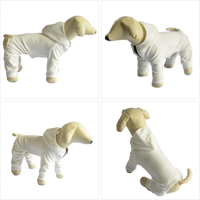 Dog Pajamas Pet Jumpsuits PJS for All Seasons, Velvet Dog Hoodies 4 Legs Four Feet Dog Onesies Stylish PJS Puppy Costume Cotton Liner Warm Pet Clothes for Small Medium Large Dogs White L