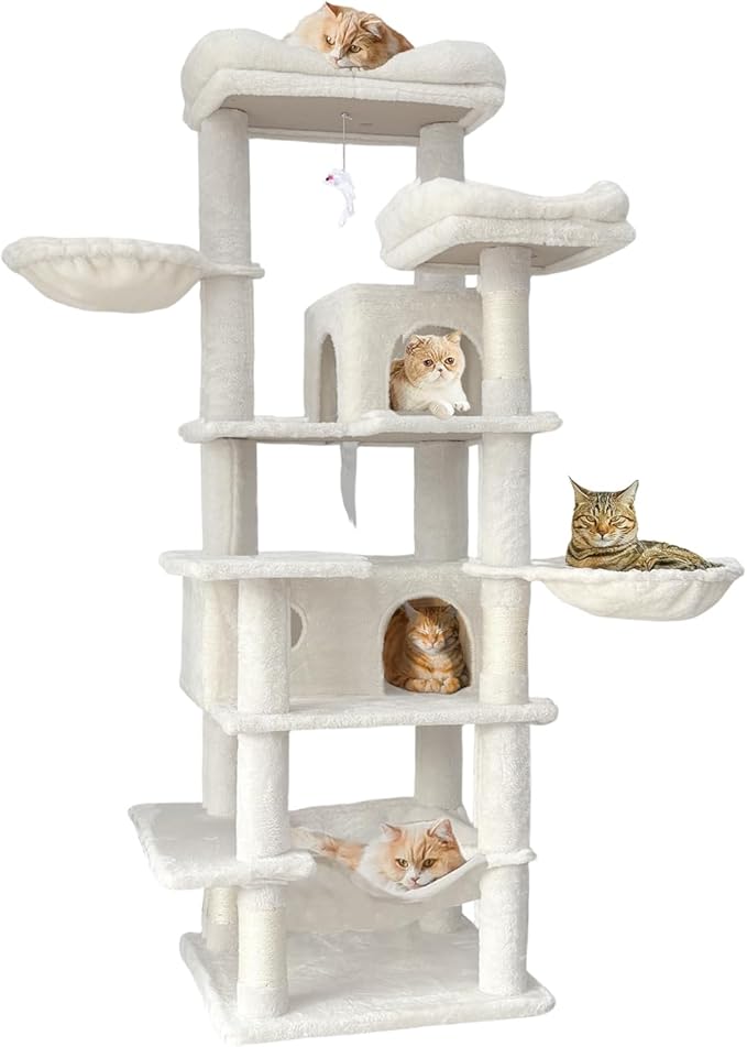 68 Inches Multi-Level Large and Tall Cat Tree Tower for Indoor Cats/Removable Pad/Cat Condo/Sisal Scratching Posts/Hammock/Cat Activity Center/Wide Base