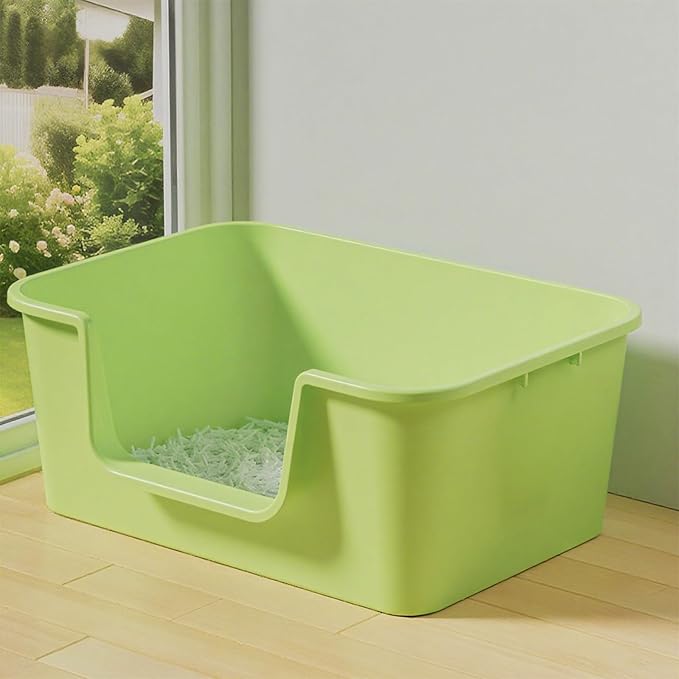 Large Cat Litter Box with High Sides for Indoor Cats,XL Low Entry Open Top Cat Litter Pan for Kittens,Big or Senior Cats,High Wall Easy Cleaning Anti-Splashing Multi-cat Litter Tray (Green)