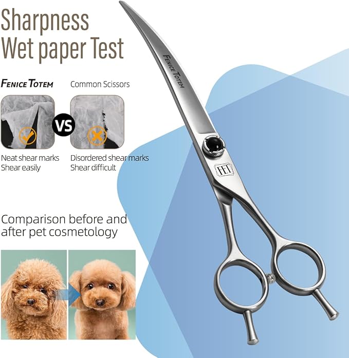 Dog Grooming Scissors: 7.5 inch Pet Curved Shears Made Of Japanese 9CR Advanced Stainless Steel Professional Grooming Scissors for Dogs Cats and Other Pets