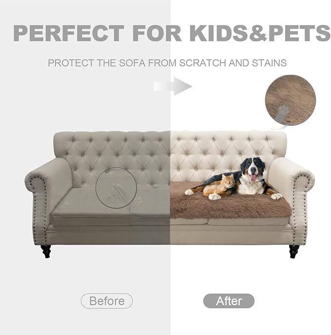 Dogs/Cats Bed Mats, Dog Pad Washable Removable Couch Cover with Anti-Slip Back, Plush Long Fur Mat, Perfect for Small, Medium and Large Dogs.(Brown, 30"x90")