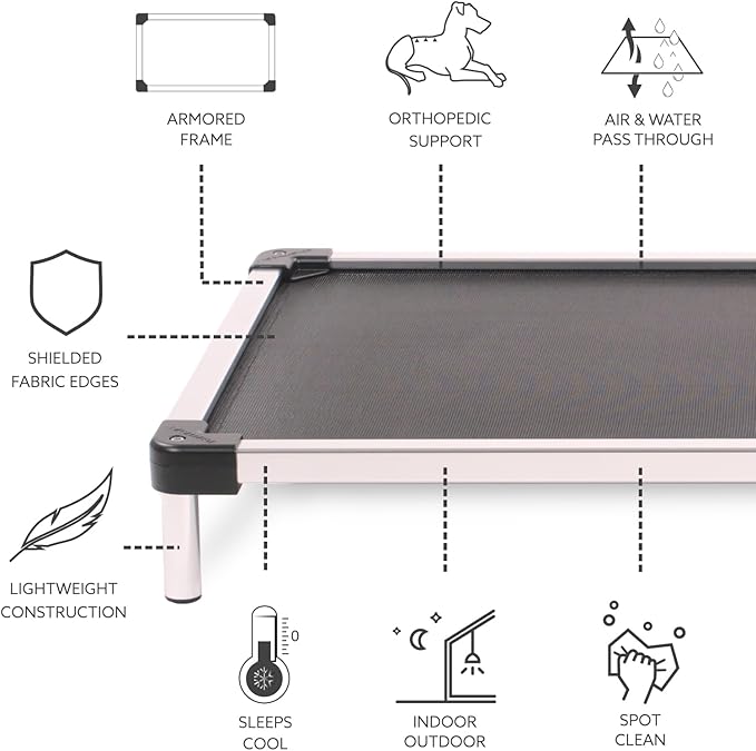 K9 Ballistics Chew Proof Elevated Outdoor Cooling Cot Bed for XX Large Dogs - Virtually Indestructible, Preassembled, Withstands Aggressive Chewers - XXL, Black Mesh