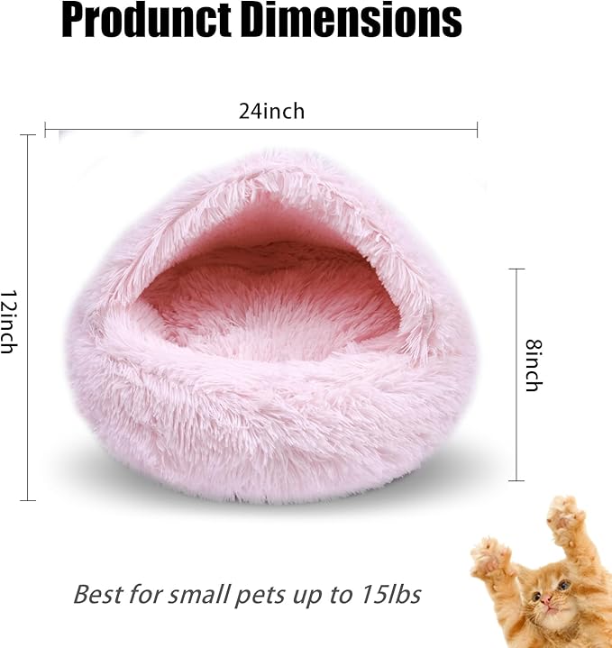 Cat Beds for Indoor Cats,Cat Cave for Puppy and Kitty,Calming Small Dog Bed for Small Dogs with Cover Cave,Cozy Warming Fluffy Washable Anti-Slip Pet Sleeping Bag(24 * 24inch,Light Pink)