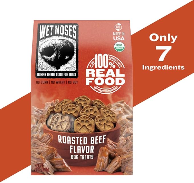 Organic Crunchy Dog Treats – for All Pet Sizes, Breeds – All-Natural Puppy Treat, Senior Dog Snack – 100% Human-Grade – Delicious Chews for Dogs - Crunchy Meaty Roasted Beef, 14 Oz (2 Pack)