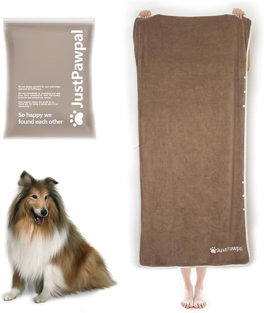 Dog Towels 2-PCS, 56x28inches Absorbent Soft Microfiber Towels for Drying Dogs Extra Large, Large, Medium, Small - Pet Bath, Grooming Towel(Adjustable Snaps, Brown)