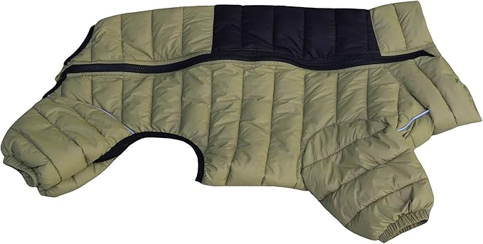 Dog Warm Jacket, 4 Legs Covered Waterproof Windproof Reflective Warm Dog Vest for Small Medium Large Dogs Olive Green L