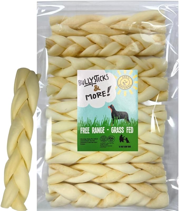 BULLYSTICKS & MORE Beef Cheek Braids for Dogs (6" Thick - 12 Count)- Bones for Dogs - Dog Parents Choice - Premium Beef Cheek Rolls