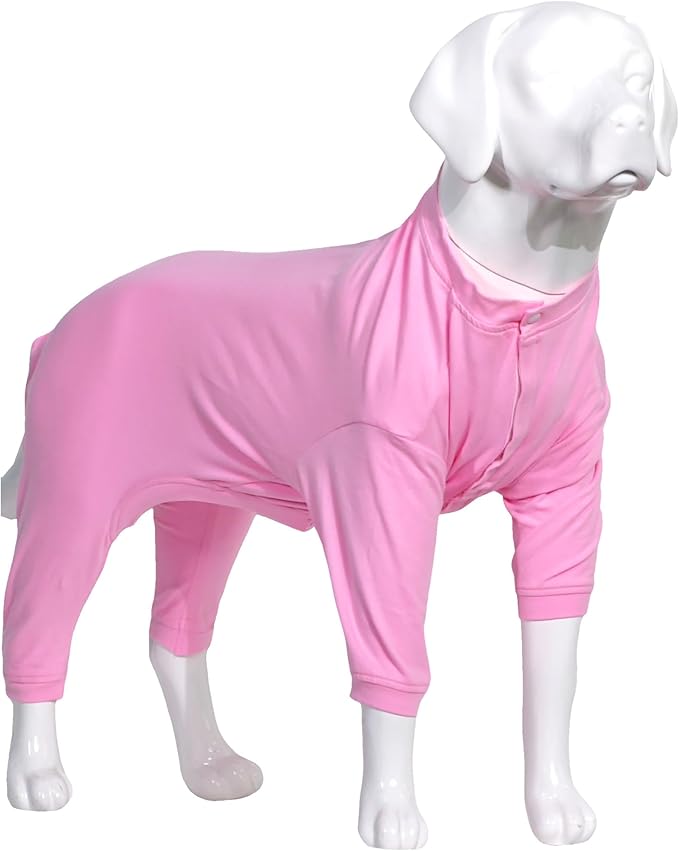 Lovelonglong Four Feet Dog Lightweight Pajamas, Pure Cotton Dog Jumpsuits 4 Legs Dog Onesies T-Shirt Stylish PJS Puppy Costume for Large Medium Small Dogs Pink XL