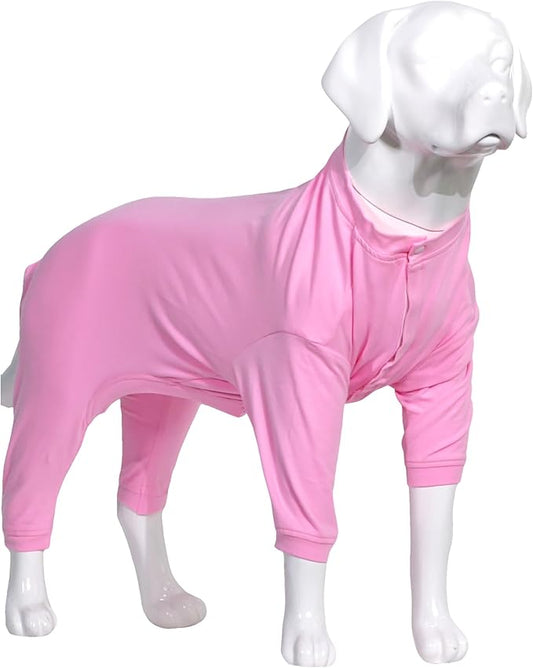 Lovelonglong Four Feet Dog Lightweight Pajamas, Pure Cotton Dog Jumpsuits 4 Legs Dog Onesies T-Shirt Stylish PJS Puppy Costume for Large Medium Small Dogs Pink XL