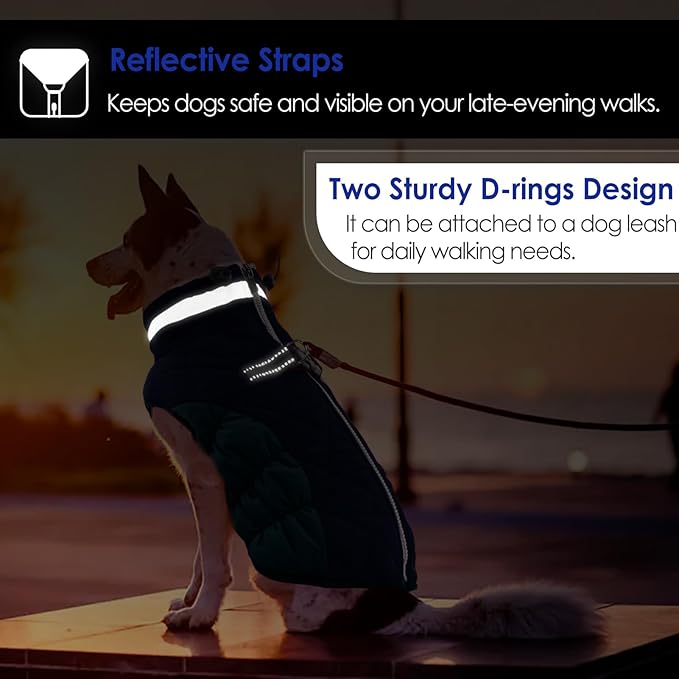 AOFITEE Dog Coat, Warm Dog Winter Coat for Large Dogs, Reflective Turtleneck Dogs Jacket with Harness Built in, Waterproof Windproof Pet Puffer Jacket Fleece Vest for Cold Weather, Navy XXXL