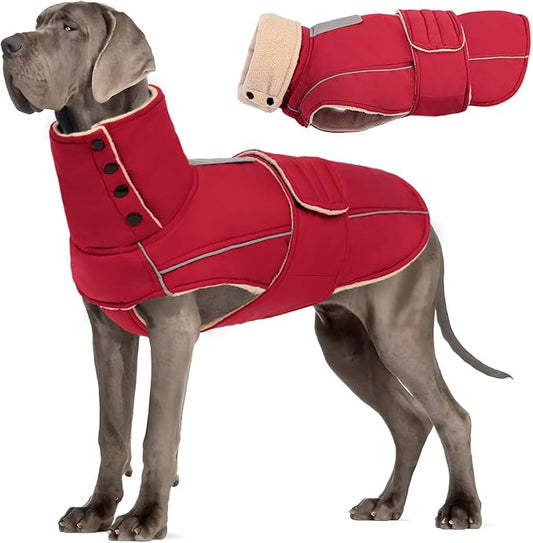 ASENKU Dog Coat & Winter Jacket, Warm Dog Coat for Large Dogs with Reflective, Turtleneck with Button, Waterproof Cold Weather Coats (Dark Red, 3XL)