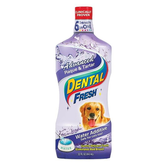 Dental Fresh Advanced Plaque and Tartar Water Additive, 32oz – Dog Teeth Cleaning Formula to Freshen Breath and Improve Cat & Dog Dental Care