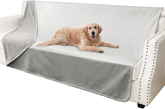 Waterproof Dog Blankets, Washable Pee Proof Pet Blanket for Couch, Soft Reversible Puppy Throw Furniture Protector Cover for Bed Sofa-68"x82",Light Grey+Dark Grey